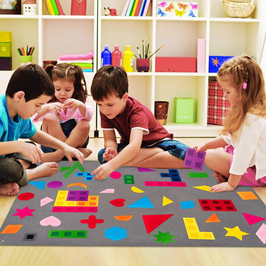 64-Piece Montessori Shape & Tangram Felt Board Set