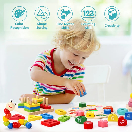 Montessori Educational Toy Bundle – 5–6pcs Wooden Baby Set