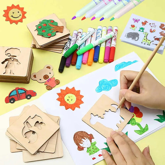 20-Piece Montessori Wooden Drawing Stencil Set