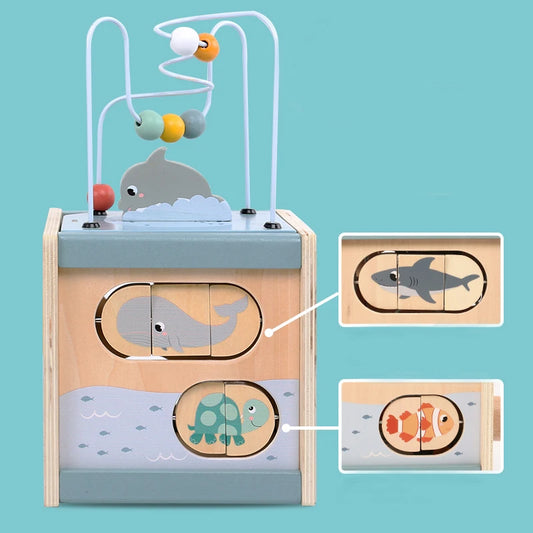 Montessori Activity Cube – 5-in-1 Animal Shape Sorter for Toddlers