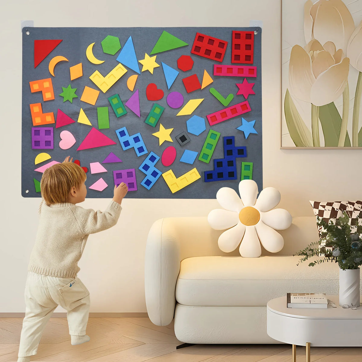 64-Piece Montessori Shape & Tangram Felt Board Set