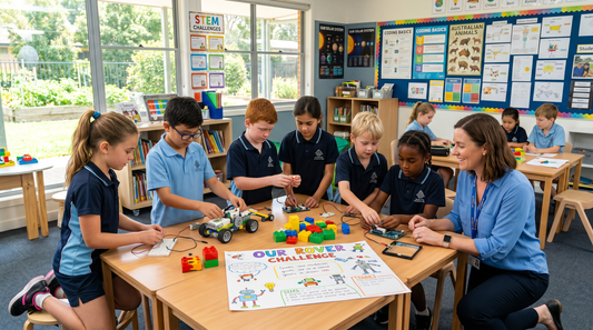 Children working on STEM project in a modern classroom