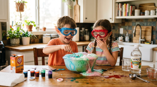 Kids doing science experiments in the kitchen