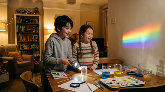 Kids doing a prism light experiment at home