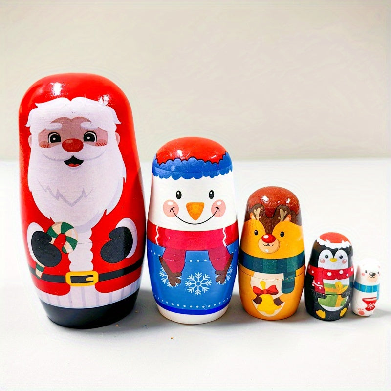 Christmas Nesting Dolls – Santa Pattern Wooden Décor & Gift Set