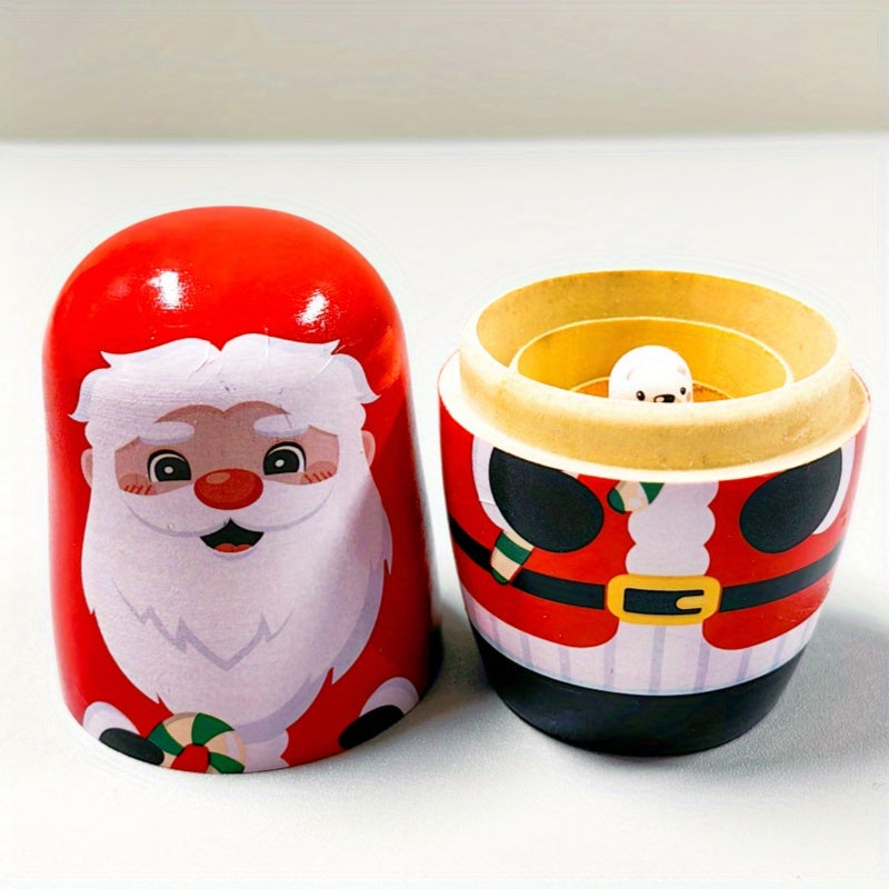 Christmas Nesting Dolls – Santa Pattern Wooden Décor & Gift Set