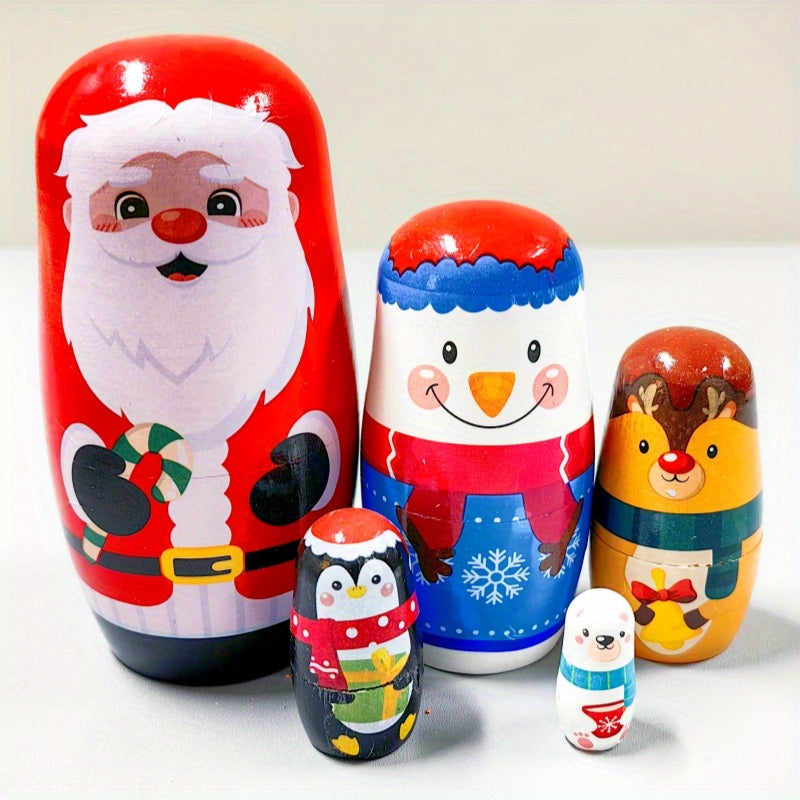 Christmas Nesting Dolls – Santa Pattern Wooden Décor & Gift Set