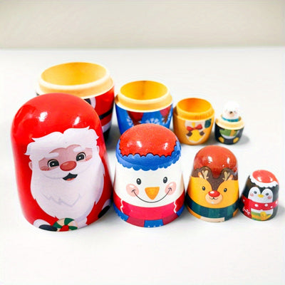 Christmas Nesting Dolls – Santa Pattern Wooden Décor & Gift Set