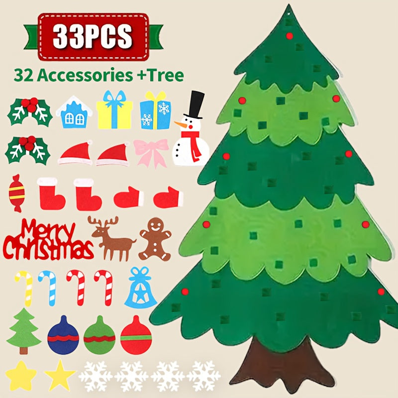 Kids DIY Felt Christmas Tree – 33pc Set for Wall or Party Decor