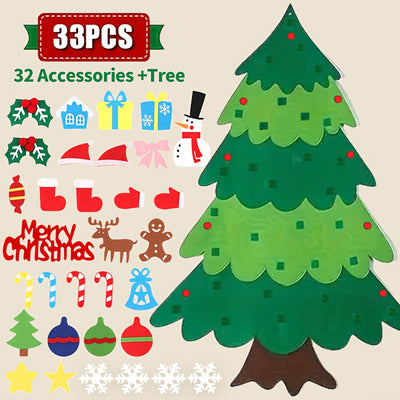 Kids DIY Felt Christmas Tree – 33pc Set for Wall or Party Decor