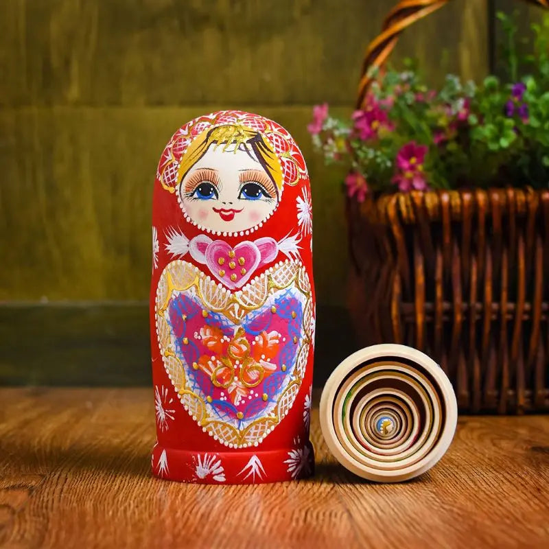 10-Piece Russian Nesting Dolls – Wooden Matryoshka Set for Kids