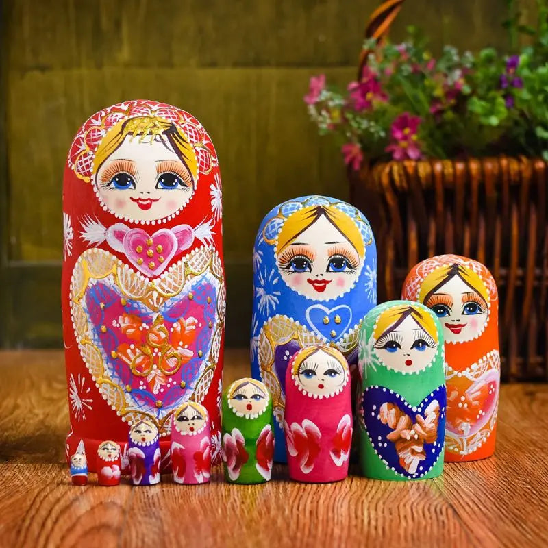 10-Piece Russian Nesting Dolls – Wooden Matryoshka Set for Kids