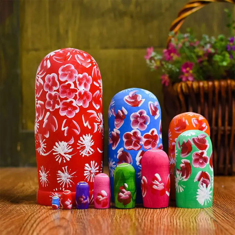 10-Piece Russian Nesting Dolls – Wooden Matryoshka Set for Kids