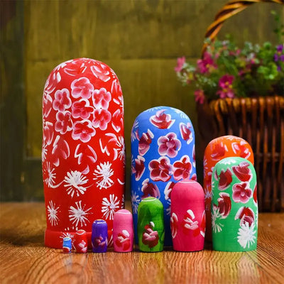 10-Piece Russian Nesting Dolls – Wooden Matryoshka Set for Kids