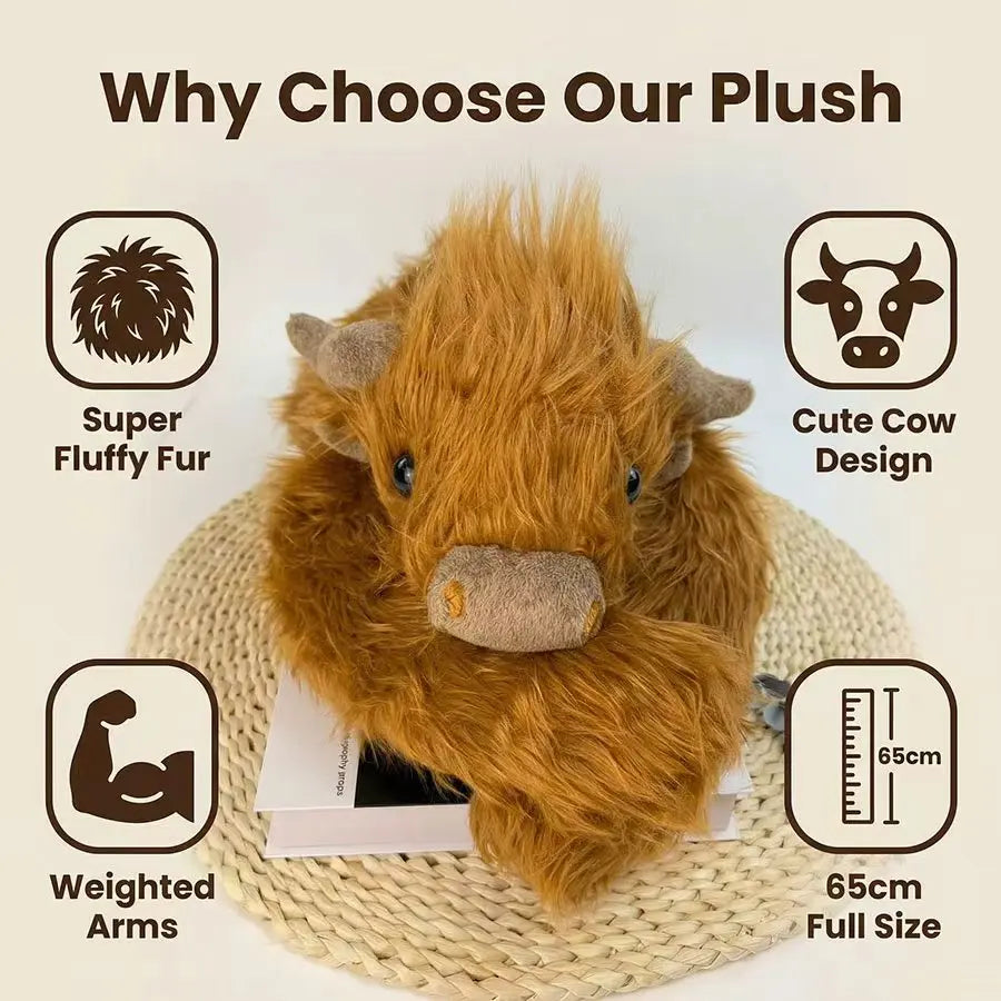 1.0KG Weighted Highland Cow Plush Pillow Toy