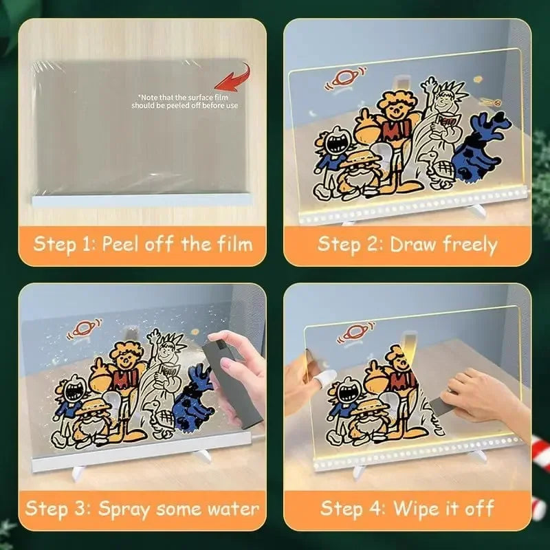 Kids Glow Art Board – Clear Acrylic Drawing Pad with Stand