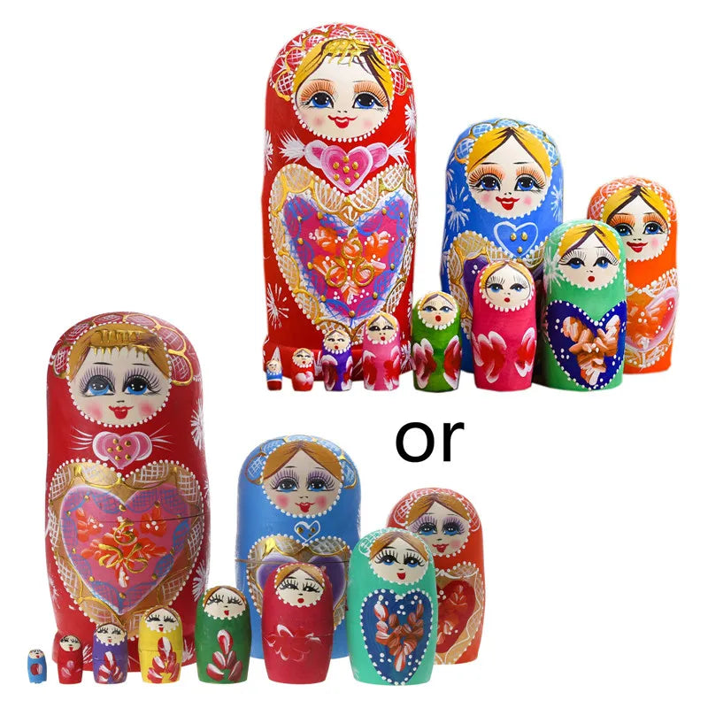 10-Piece Russian Nesting Dolls – Wooden Matryoshka Set for Kids