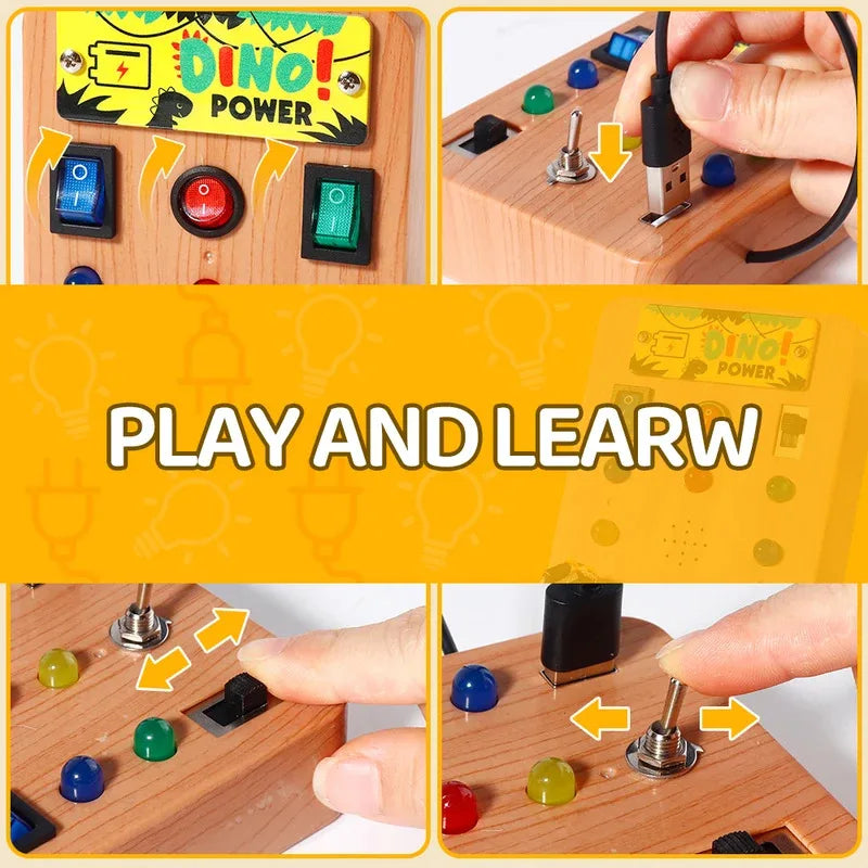 Montessori Busy Board with 8 LED Switches