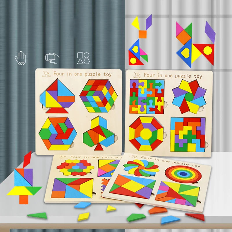 Montessori 4-in-1 Tangram Set – Geometric Puzzle for Kids