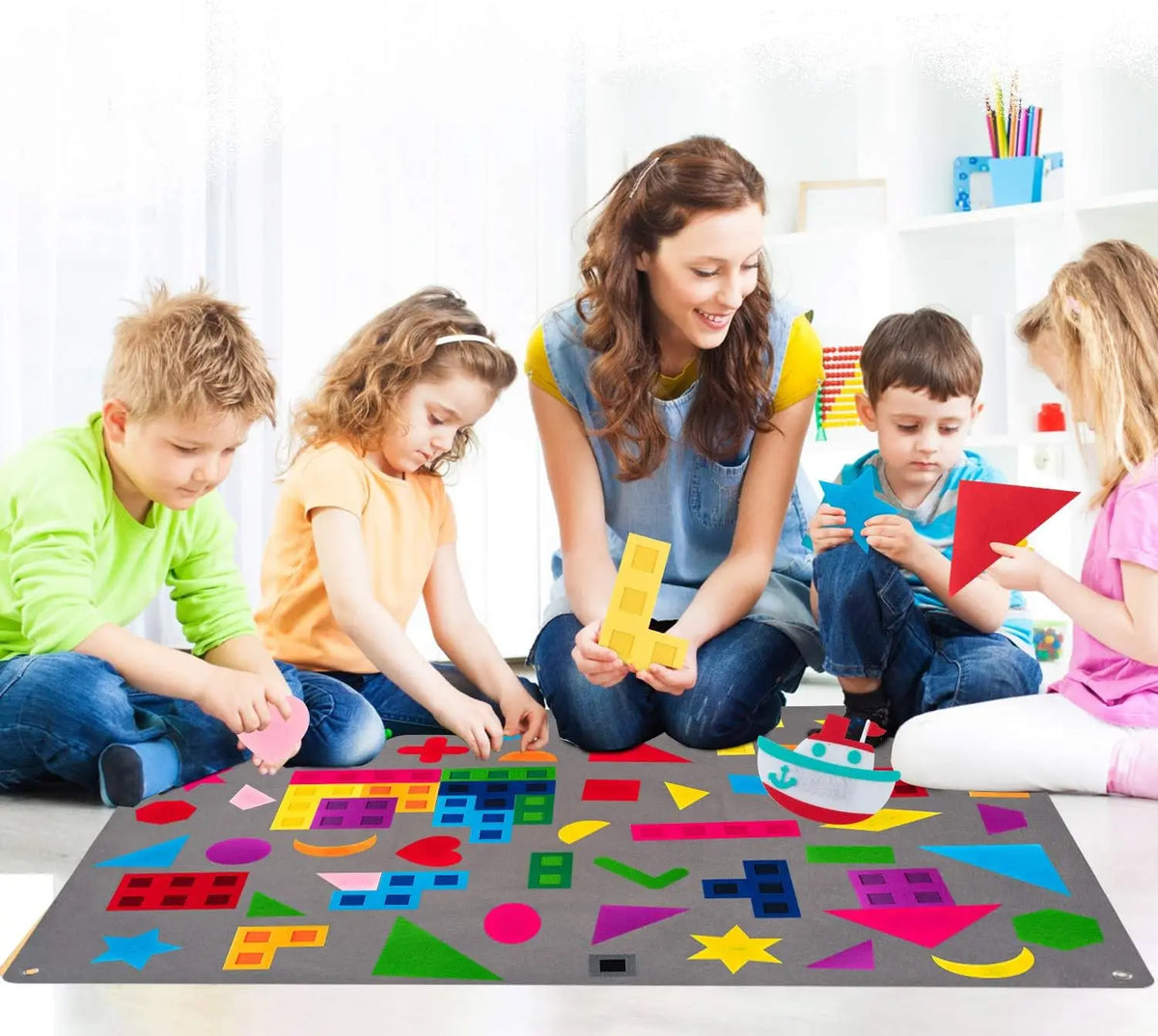 64-Piece Montessori Shape & Tangram Felt Board Set