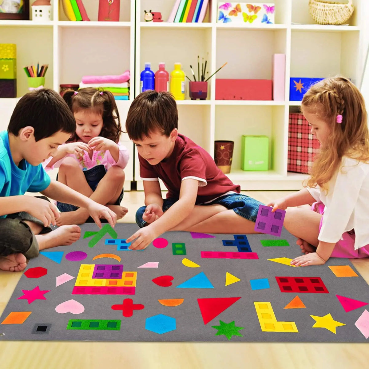 64-Piece Montessori Shape & Tangram Felt Board Set