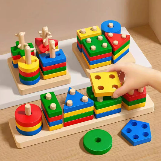Montessori Wooden Shape & Color Sorter Blocks