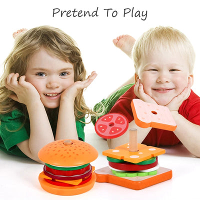 Wooden food stacking and sequencing toy