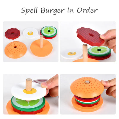 Wooden food stacking and sequencing toy
