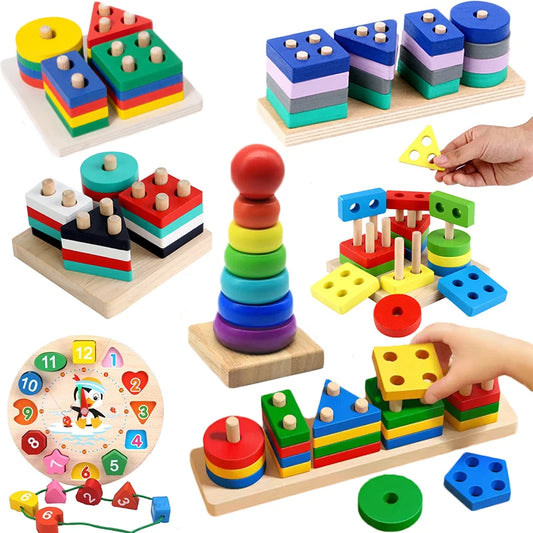 Montessori Wooden Shape & Color Sorter Blocks