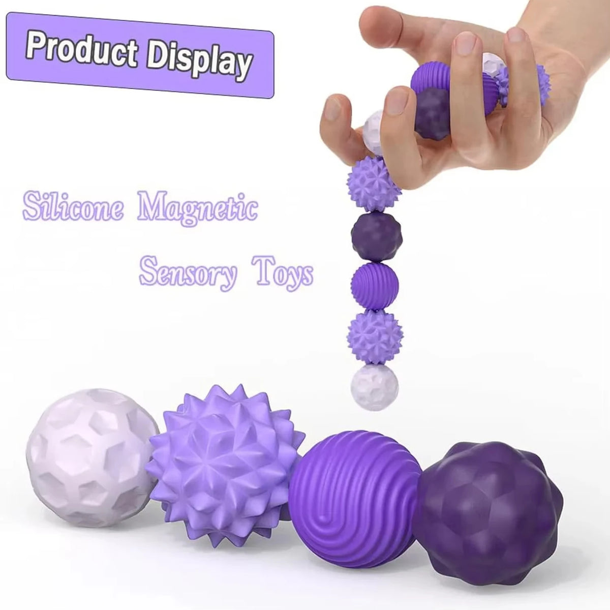 Magnetic Silicone Sensory Fidget Balls, 4 or 8 Piece Set