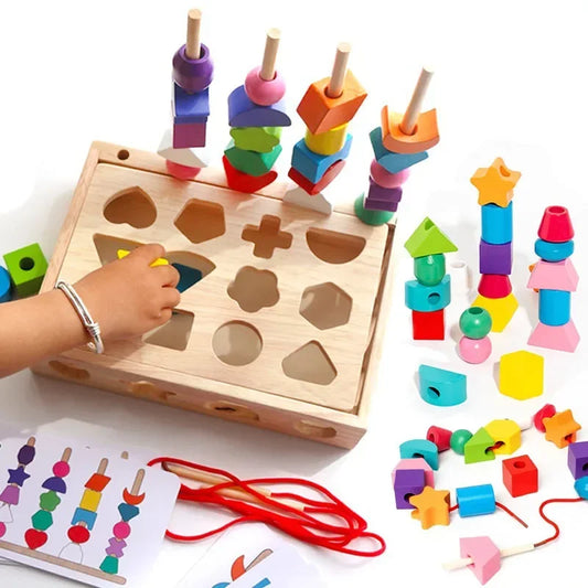 Montessori Activity Set – 5-in-1 Color, Shape & Bead Matching Toy