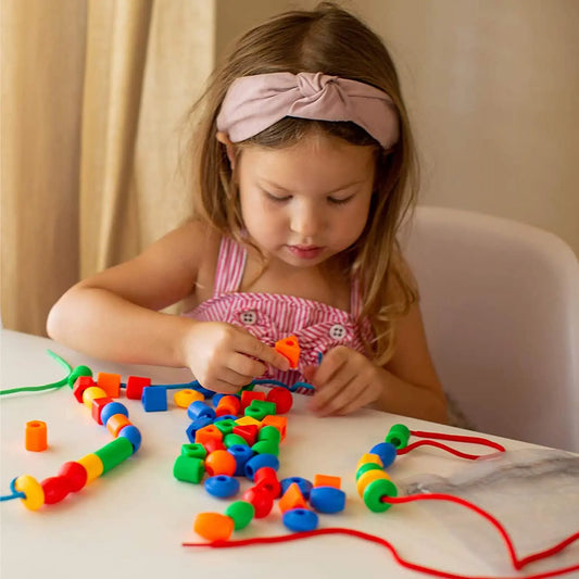 Montessori Threading Toy – Rainbow Beads & Strings for Toddlers