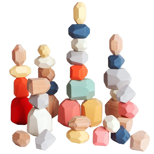 Montessori Stacking Rocks – Wooden Balance Building Toy for Kids