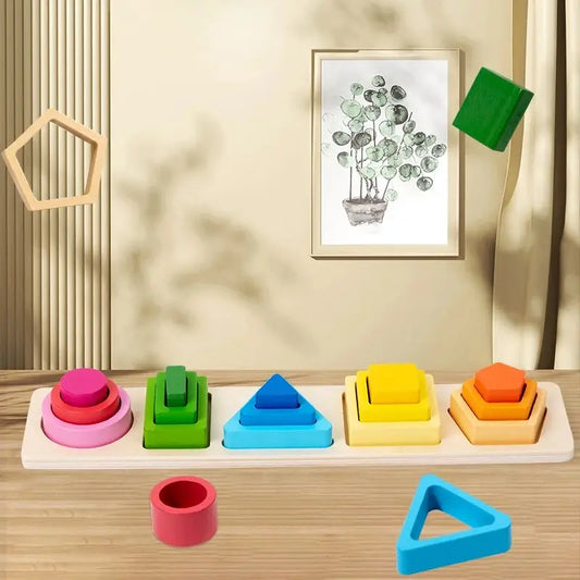 Montessori Sorting & Stacking Blocks – Wooden Learning Toy for Toddlers