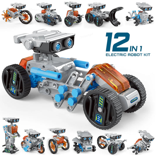 STEM Robot Building Kit – 12-in-1 Rechargeable or Solar-Powered Educational Robotics Set (Ages 8+)