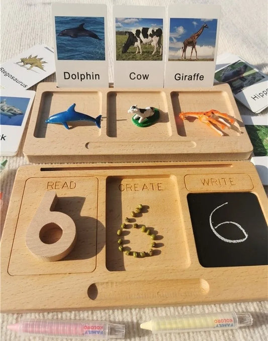 Montessori Animal Matching Board – Wooden Learning Toy with Cards & Chalk