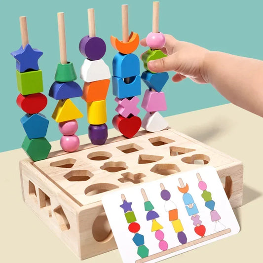 Montessori Activity Set – 5-in-1 Color, Shape & Bead Matching Toy