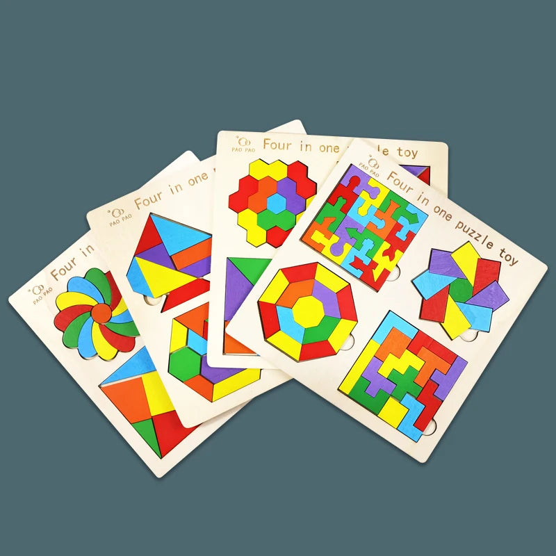 Montessori 4-in-1 Tangram Set – Geometric Puzzle for Kids