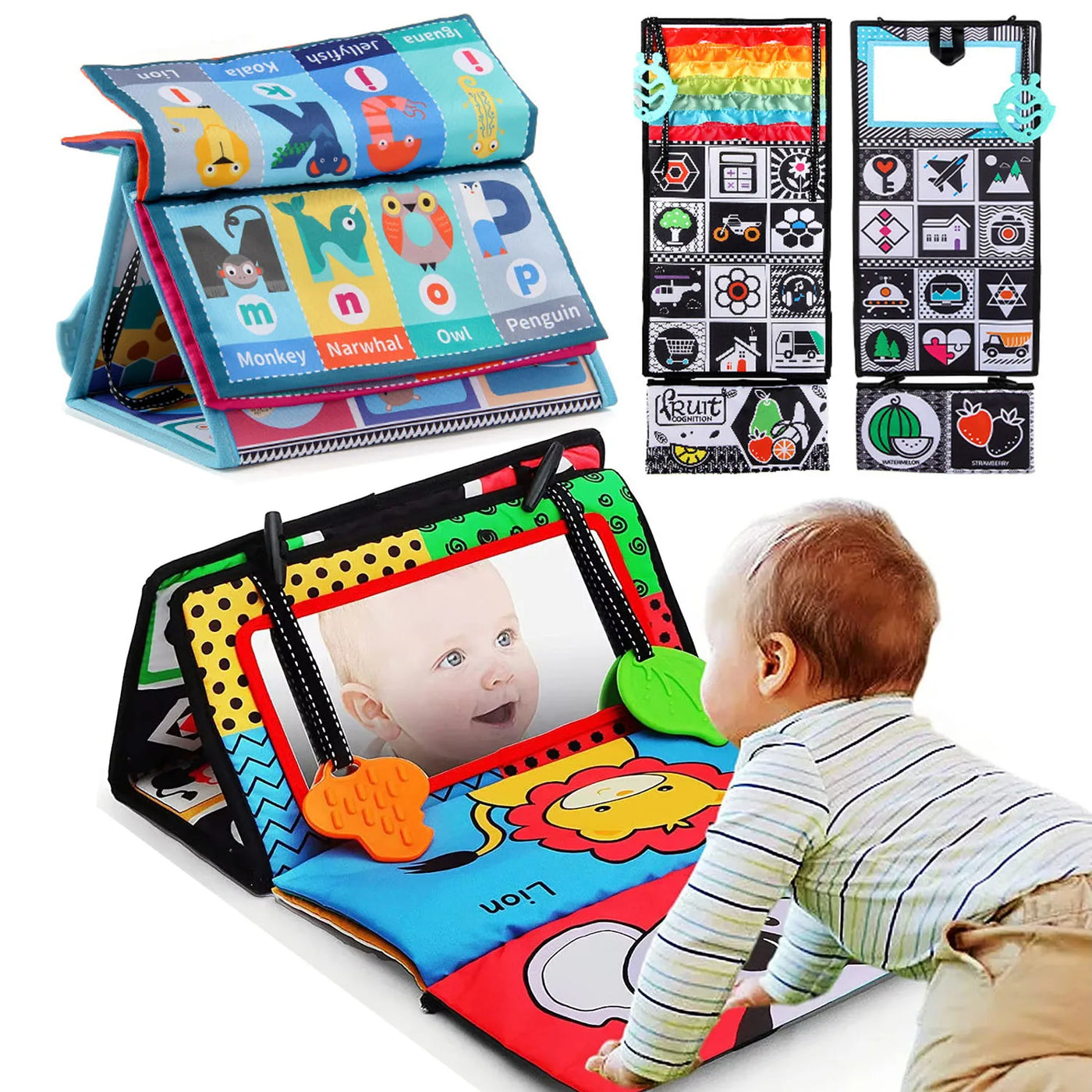 Newborn Sensory Toy – Crinkle Book with Mirror for Brain Development