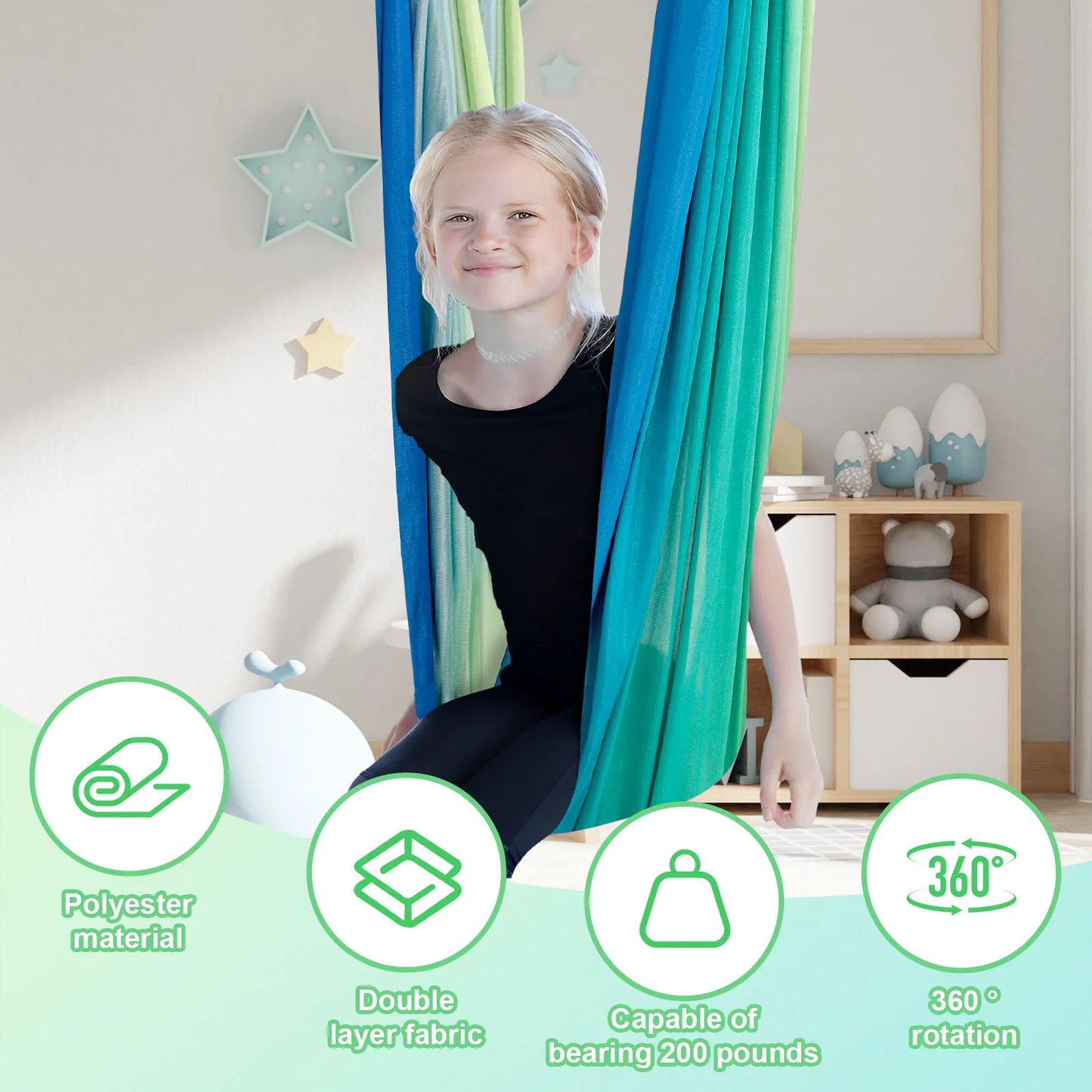 Kids Sensory Swing Double Layer Cuddle Hammock with 360° Swivel