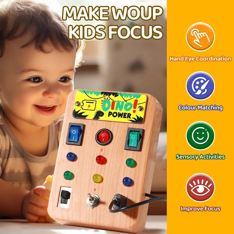 Montessori Busy Board with 8 LED Switches