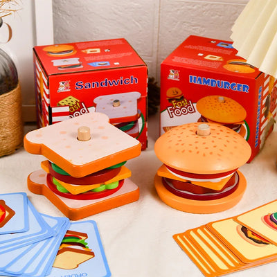 Wooden food stacking and sequencing toy