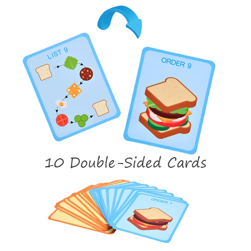 Wooden food stacking and sequencing toy