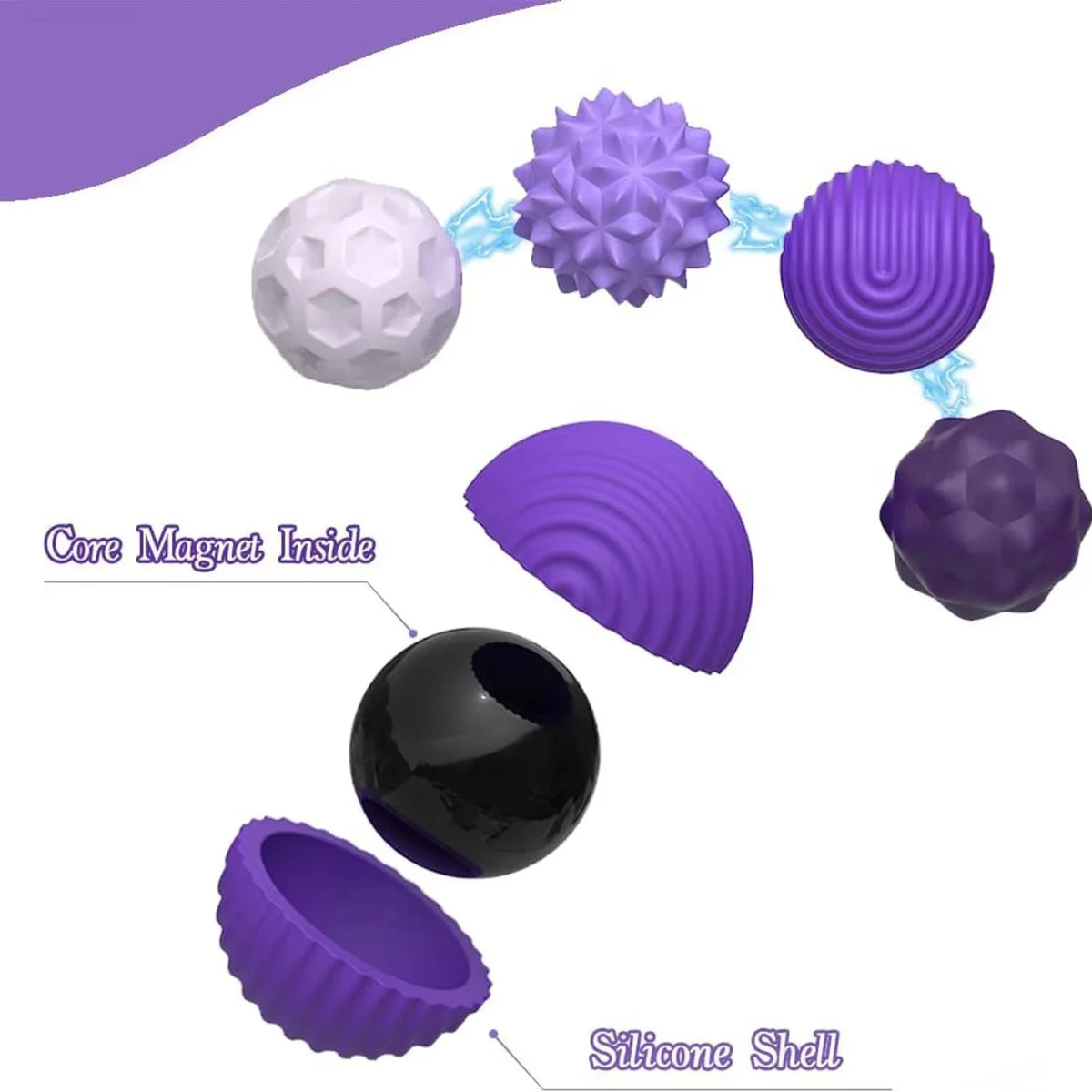 Magnetic Silicone Sensory Fidget Balls, 4 or 8 Piece Set