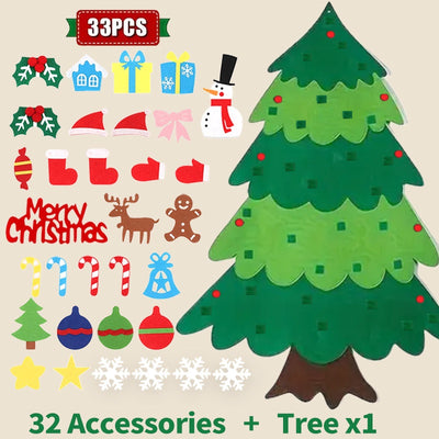Kids DIY Felt Christmas Tree – 33pc Set for Wall or Party Decor