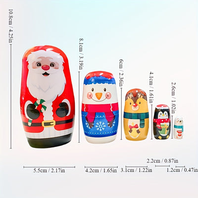 Christmas Nesting Dolls – Santa Pattern Wooden Décor & Gift Set